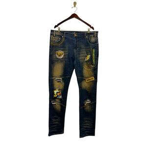BLACK LEAF Men's Distressed Jeans Blue 38/34